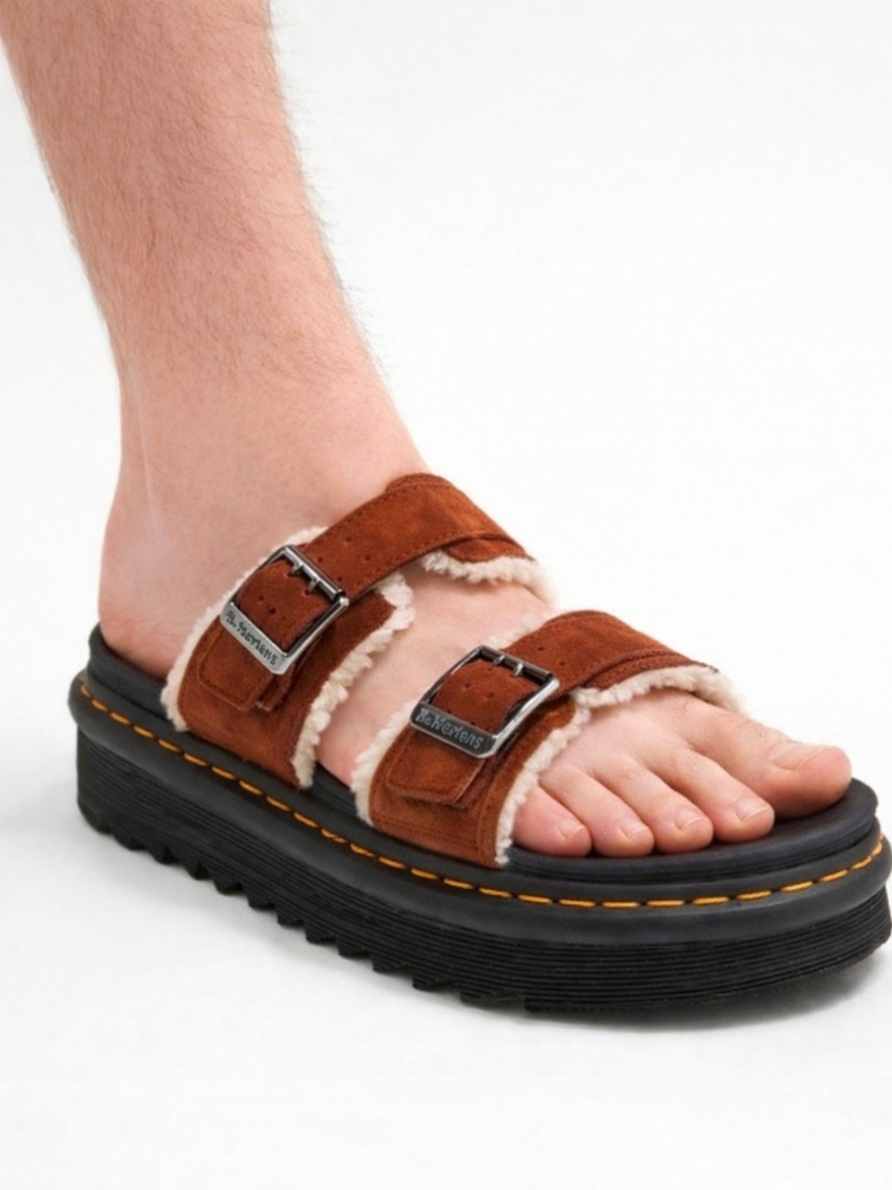 Dr. Martens Myles Faux Fur Platform Sandal Dark Brown